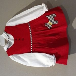 Vintage Girls Corduroy Scottie Dog Dress Red White Holiday Set 4